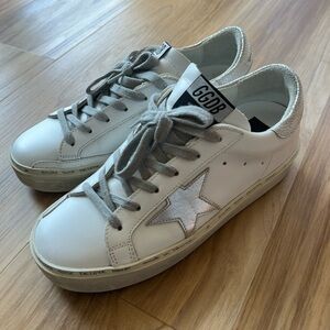 Golden Goose Hi Star Sneakers (White/Silver) Size 37